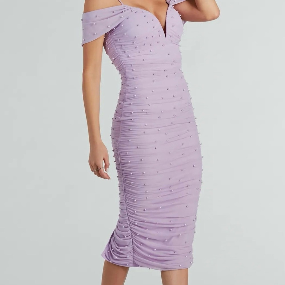 Windsor Lilac Strapless Dress with Pearl Details - Picture 2 of 7
